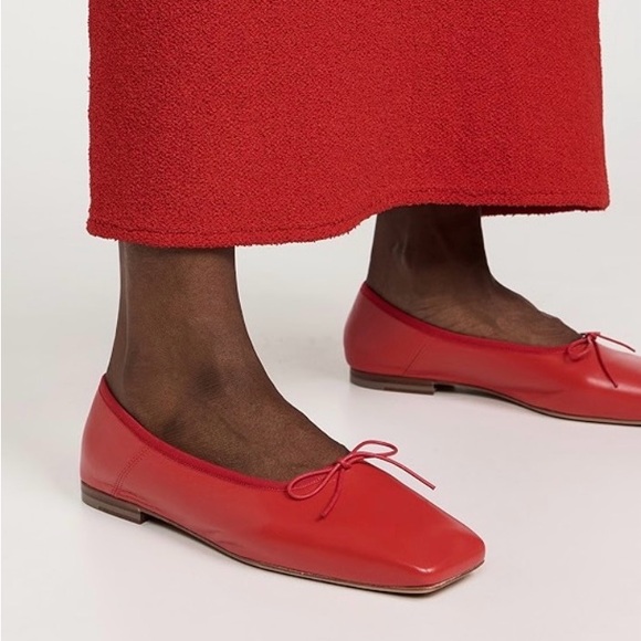 Mansur Gavriel Shoes - Mansur Gavriel Red Leather Square-Toe Flats